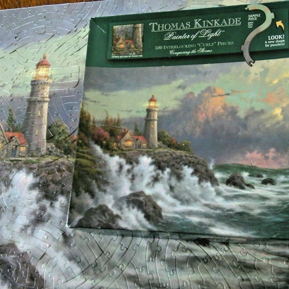 Puzzle Sea Storms 500 Pieces Jigsaw Curly Lighthouse Rocks Thomas Kinkade Box pc - Picture 9 of 16